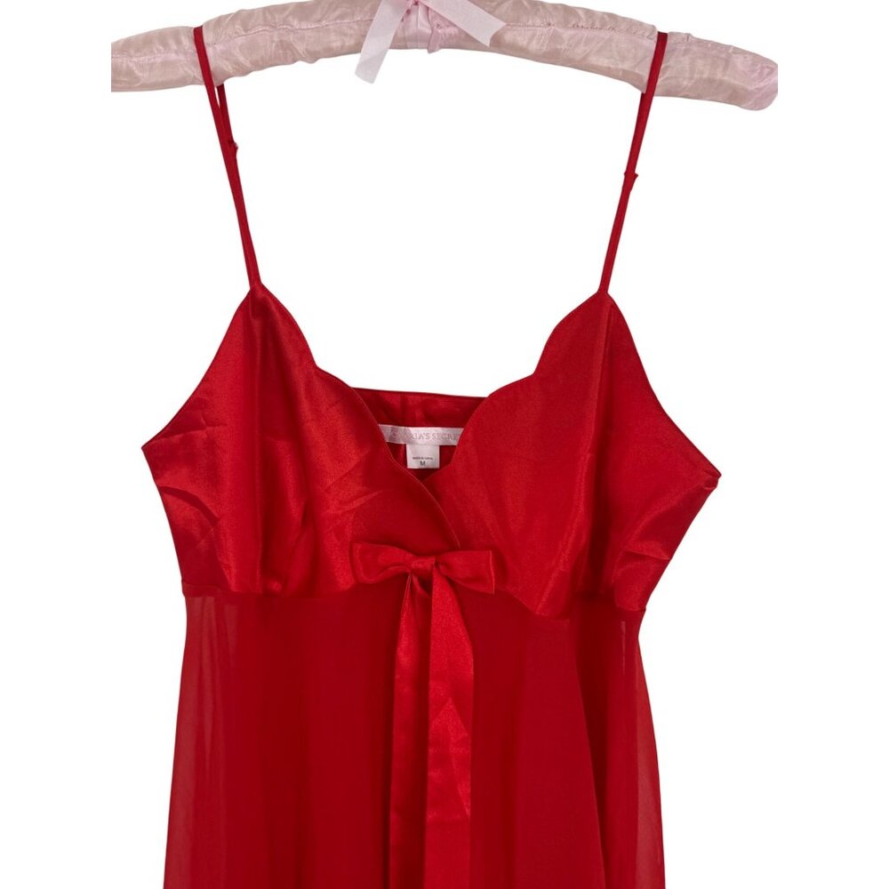 Vintage 1999 Victorias Secret Red Satin Sheer Babydoll Lingerie w/Bow Detail Y2K - Picture 6 of 16